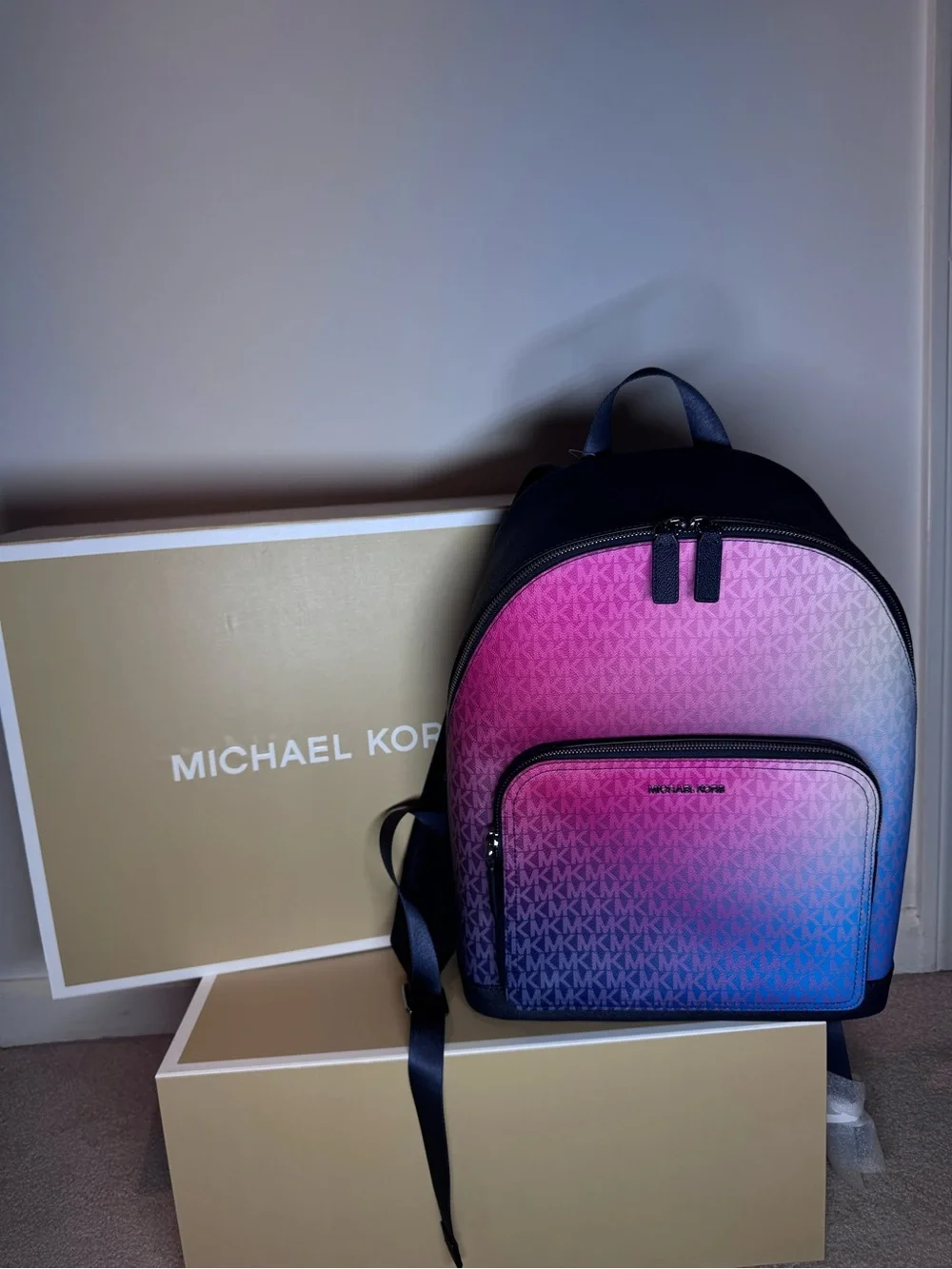 Michael Kors Pink to Blue Gradient MK Logo Backpack